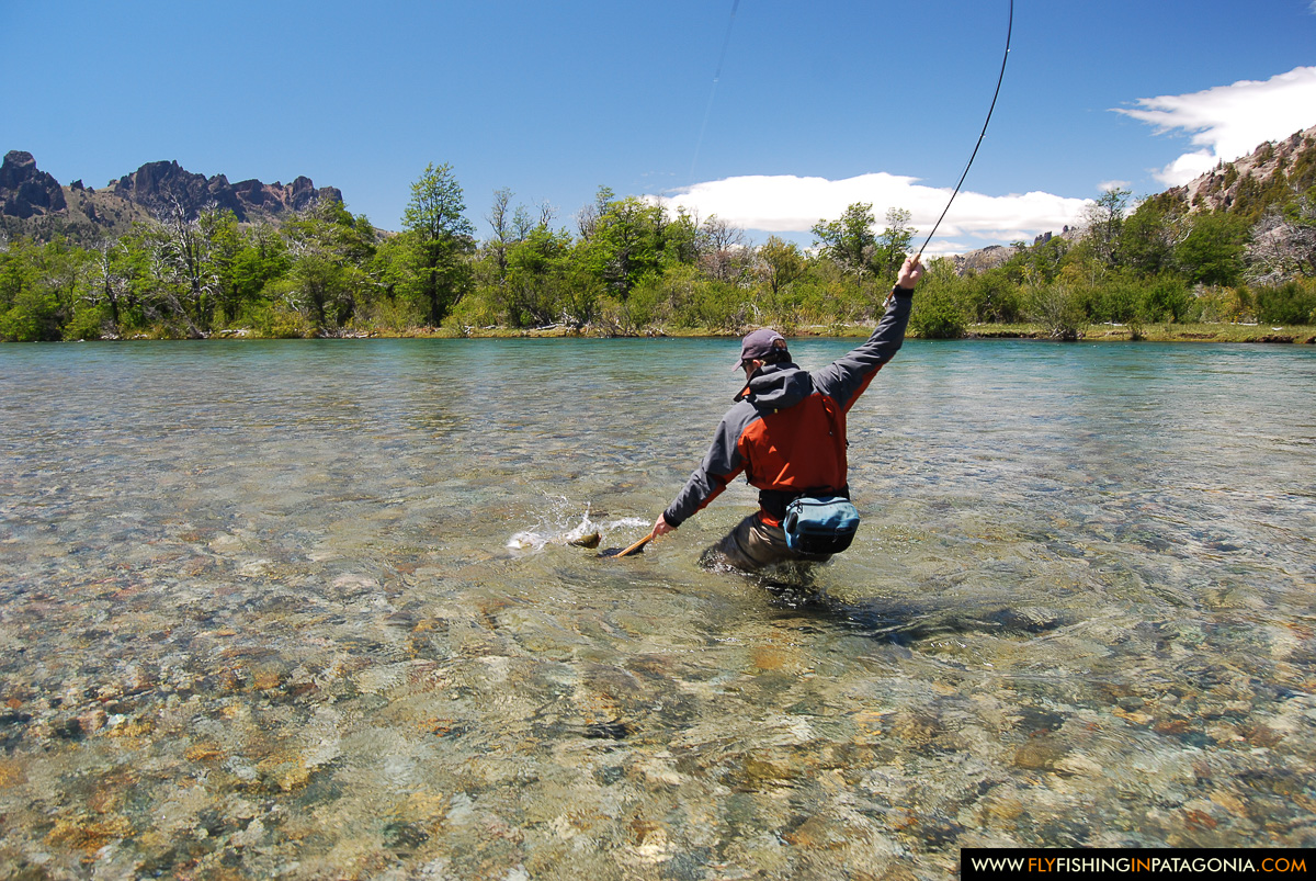 Fly fishing the pristine shallow water of the Traful River