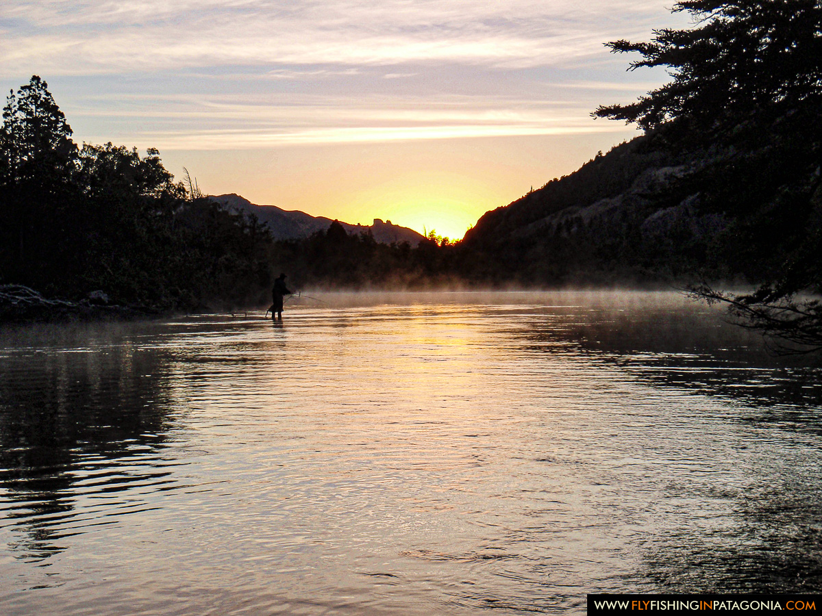 Warm sunset reflected on the Traful River