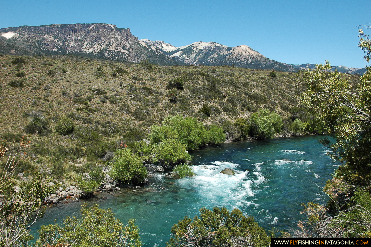 Wide view of the Traful River canyon and mountains
