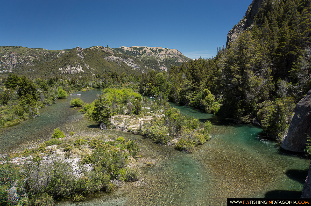 Turquoise Traful River winding through the Patagonian landscape